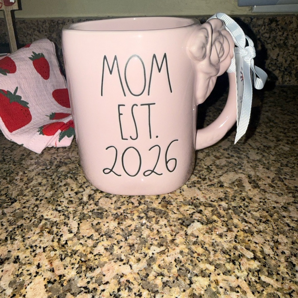 Rae Dunn Pink Mom Est. 2026 Mug with Bow